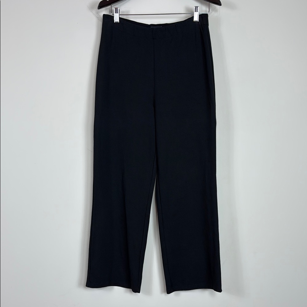 Quince Organic Cotton Double Knit Wide Leg Pants in Bold Black Size Medium